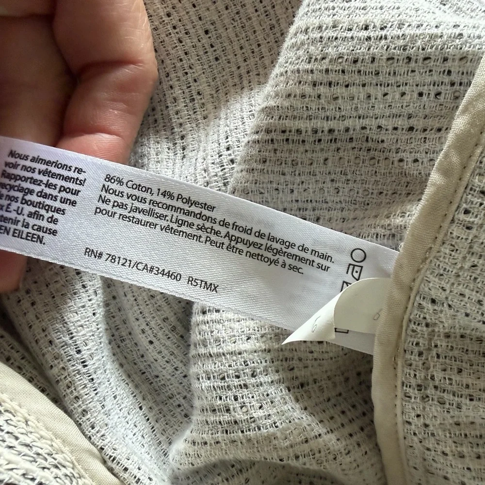 Eileen Fisher Ecru Long Knit Tweed Jacket Knit Black Cream Pockets Snap‎ XL - Picture 7 of 9